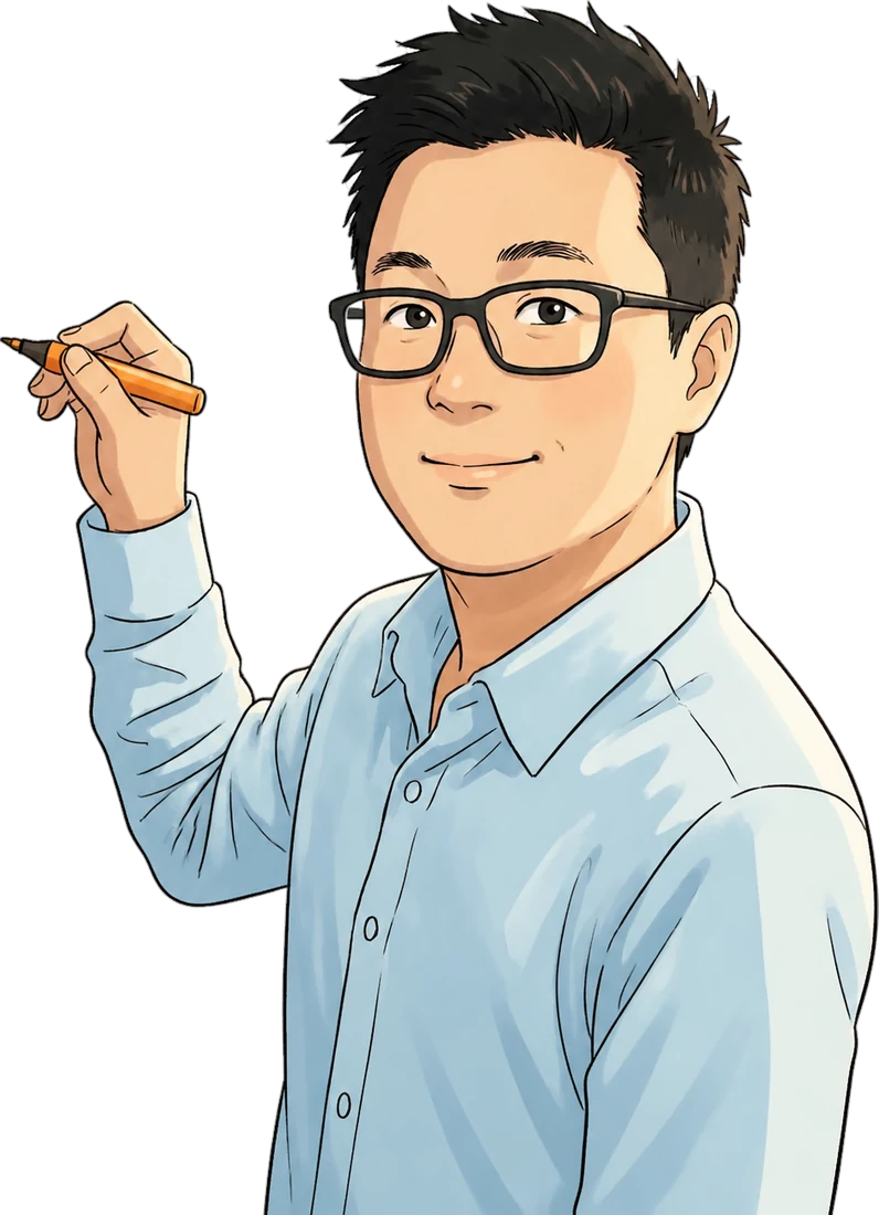 Illustrated portrait of Stéphane Thanasack holding up an orange marker
